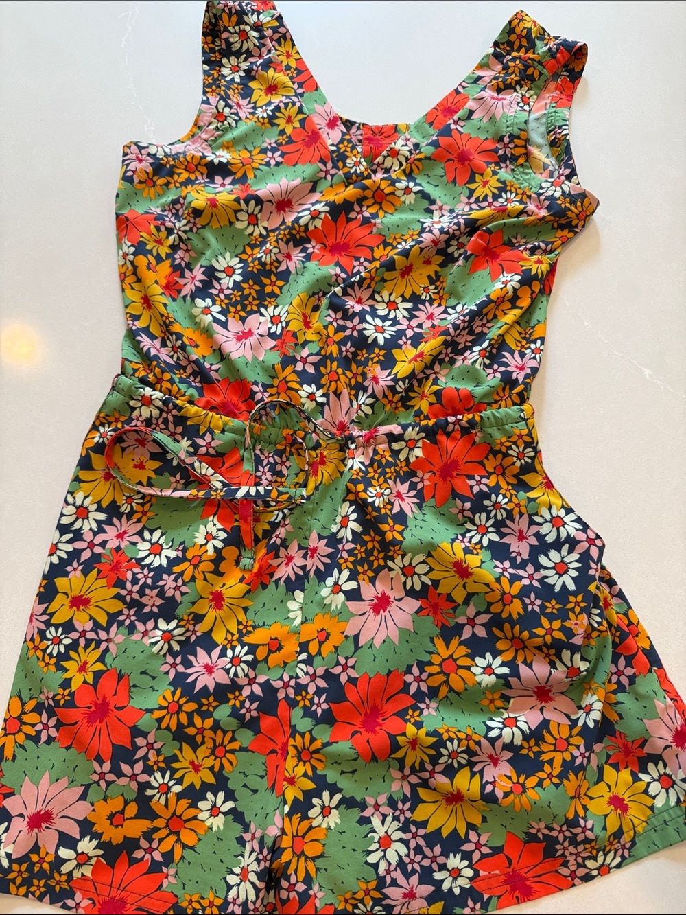 Toad&Co Floral Tank Romper in Green Multi
